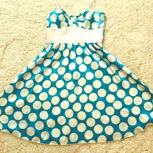 Blue & White polka dot mini dress.
